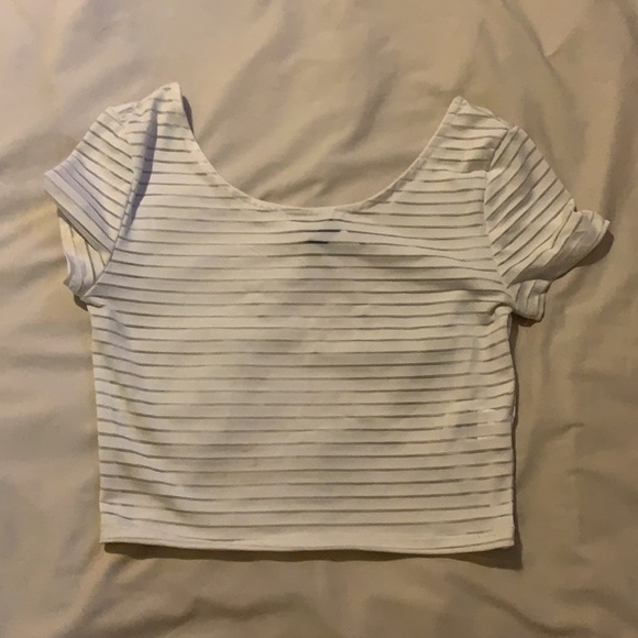 White crop top shirt see through lines - Picture 1 of 5